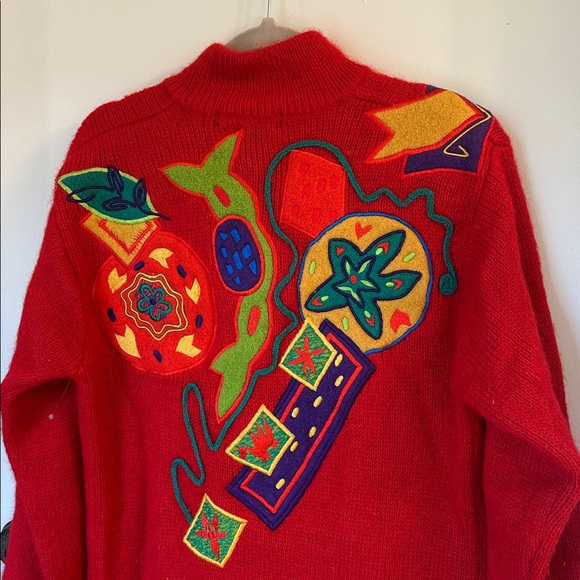 Vintage IB Diffusion Sweater cardigan wool mohair red button embroidered xs - Picture 6 of 6